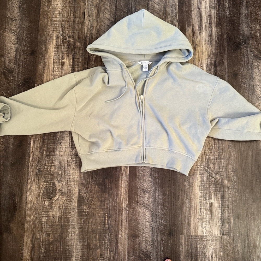 Athleta Forever Fleece Crop Full Zip Hooded Sweatshirt in Vera/light Sage Green - Picture 6 of 7